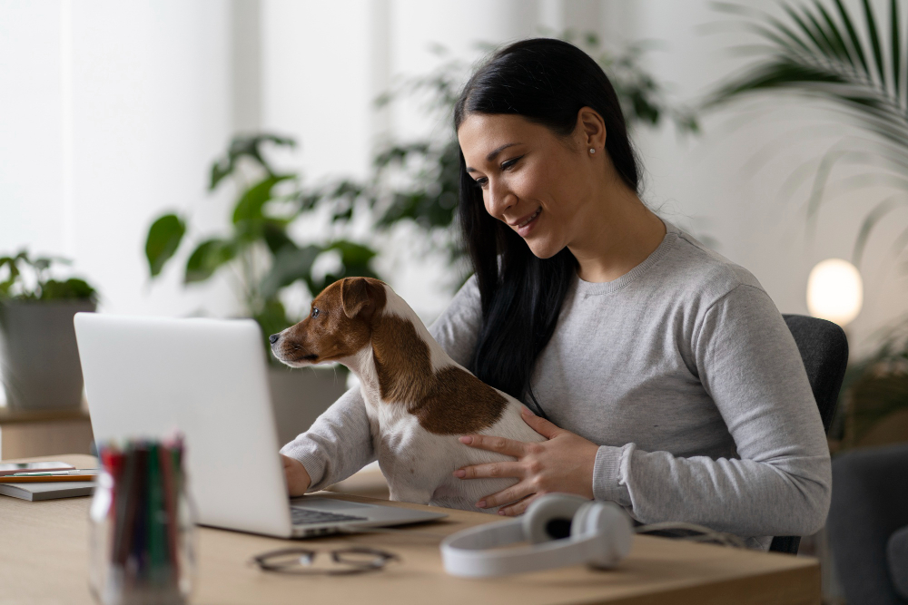 mujer-con-su-perro-en-el-cpmputador